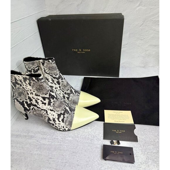RAG & BONE Ankle Boot Black &‎ White Snakeskin Stiletto Size 39 EU/ 9 US New - Picture 2 of 10
